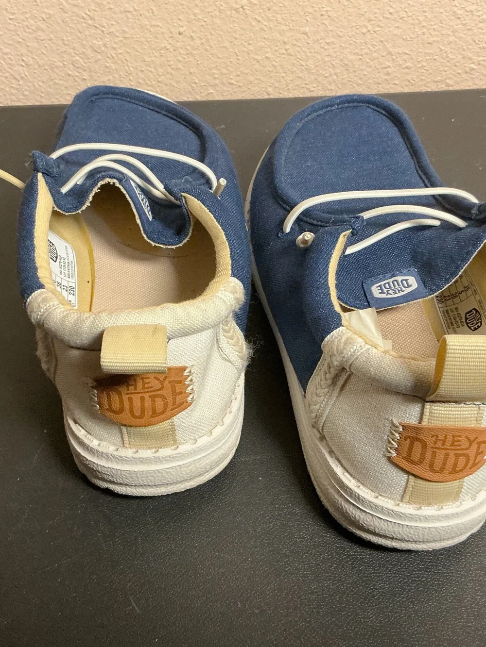 Hey Dude Men’s Navy Canvas Slip-Ons with Cream Accents
